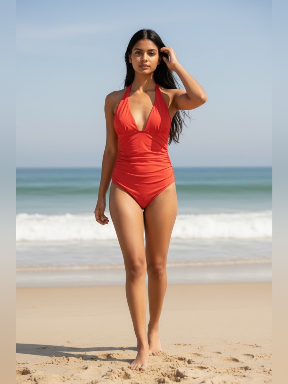 Jets by Jesika Allen Womens Red Halter Mesh One Piece Swimsuit Size 10 Bathing